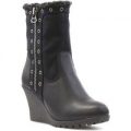Lilley Womens Eyelet Wedge Boot in Black