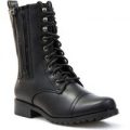 Lilley Womens Black Military Pleated Lace-Up Boot