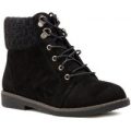 Lilley Womens Black Knitted Collar Lace Up Boot