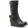 Womens Lilley Black Stud And Strap Wedge Boot