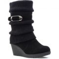 Womens Lilley Black Knitted Sock Wedge Suede Boot