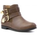 Lilley Womens Tan Double Buckle Ankle Boot