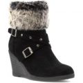 Lilley Womens Black Wedge Boot with Faux Fur