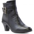 Lilley Womens Black Buckle Detail Heel Ankle Boot