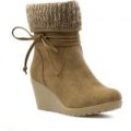 Lilley Womens Camel Wedge Ankle Boot