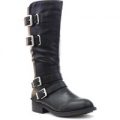 Lilley Womens Black Knee High Boot with Buckles
