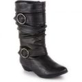 Lilley Womens Black Ruched Knee High Boot