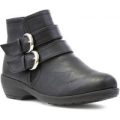 Softlites Womens Black Double Buckle Ankle Boot