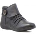 Padders Womens Black Leather Ruched Ankle Boot