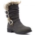 Lilley Womens Grey Faux Fur Casual High Leg Boot