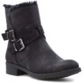 Lilley Womens Black Double Buckle Faux Fur Boot