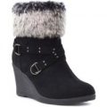 Lilley Womens Black Faux Fur Wedge Ankle Boot