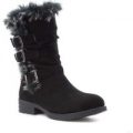 Lilley Womens Black Fur Lined Casual Calf Boot