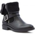 Lilley Womens Black Turndown Faux Fur Ankle Boot