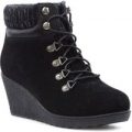 Lilley Womens Black Knitted Lace Up Wedge Boot