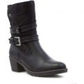 Lilley Womens Black Block Heel Faux Fur Ankle Boot