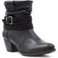Lilley Womens Black Ruched Heeled Ankle Boot