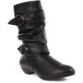 Lilley Womens Black Buckled Low Heel Boot