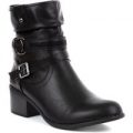 Lilley Womens Black Ankle Boot Textured Straps