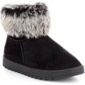 Lilley Womens Faux Fur Trim Pull On Boot in Black