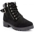 Lilley Womens Black Lace Up Boot with Knitted Trim