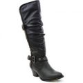 Lilley Womens Ruched Knee High Boot in Black