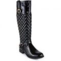Lilley Womens Patent Quilted Riding Boot in Black