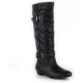 Lilley Womens Pull On Buckle Black Knee High Boot