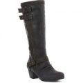 Lilley Womens Black Long Leg Double Buckle Boot