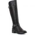 Lilley Womens Long Leg Boot in Black with Buckles