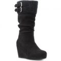 Lilley Womens Black Knitted Wedge High Leg Boot