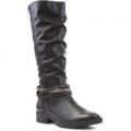 Soft Line Womens Black Ruched Knee High Boot