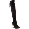 Lilley Womens Black Perspex Heel High Leg Boot