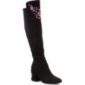 Lilley Womens Black Embroidered Block Heel Boot