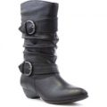 Lilley Womens Black Ruched Buckle Calf Boot