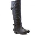 Lilley Womens Black Pull On Buckle Knee High Boot
