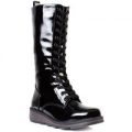 Heavenly Feet Black Patent Lace Up Calf Boot