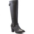 Gluv Womens Black Leather Heeled Long Leg Boot