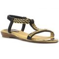 Lunar Womens Black Gold Plated T Bar Flat Sandal