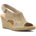 Clarks Womens Beige Leather Chop Out Wedge Sandal