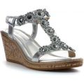 Lilley And Skinner Womens Silver T-Bar Wedge Sandal