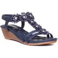 Lilley Womens Navy Wedge Strappy Sandal