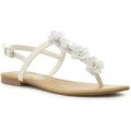 Lilley Womens White Flower Flat Toe Post Sandal
