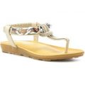 Lilley Womens Beige Toe Post Sandal with Chain