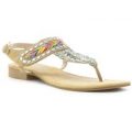 Lilley Womens Tan Diamante Flat Toe Post Sandal