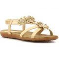 Lunar Womens Crochet Flower Flat Sandal in Beige