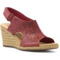 Clarks Womens Red Leather Chop Out Wedge Sandal