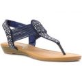 Lilley Womens Navy Studded Toe Post Wedge Sandal