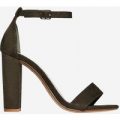 Maria Barely There Block Heel In Khaki Faux Suede, Nude