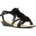 Lilley Womens Black Ruffle Low Wedge Sandal